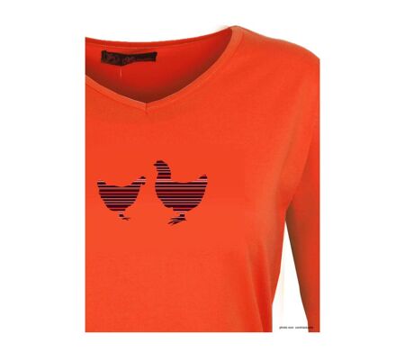 Tee-shirt MAYFLOWER NAPOLI1 orange à sérigraphie poule : confort et peps animalier