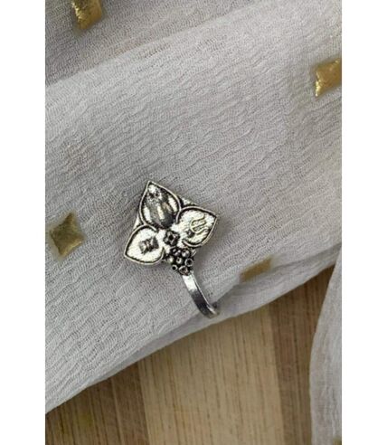 Antique Quality Oxidised Silver Floral Simple Non Pierced Nose Pin