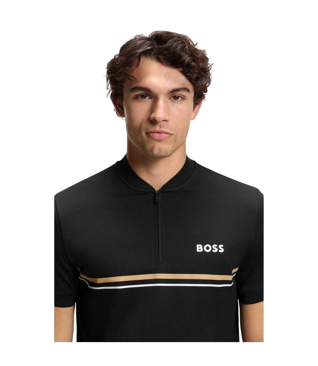 Mens Pl Toc Spin Logo Quarter Zip Polo Shirt Black Boss-4