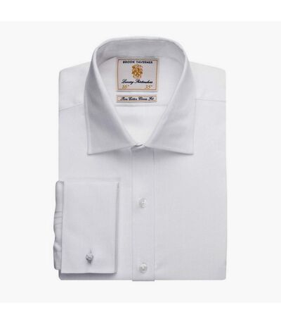 Brook Taverner Mens Andora Herringbone Long-Sleeved Formal Shirt (White) - UTPC6908
