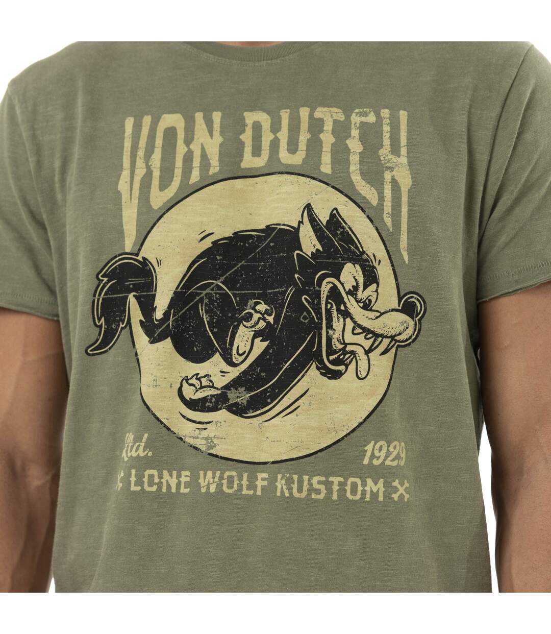 T-shirt homme col rond regular en coton effet usé print devant Lone Vondutch-3