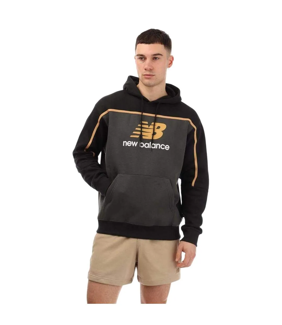 Sweat À Capuche Motif/style Détail Contrasté Homme Noir New Balance-1
