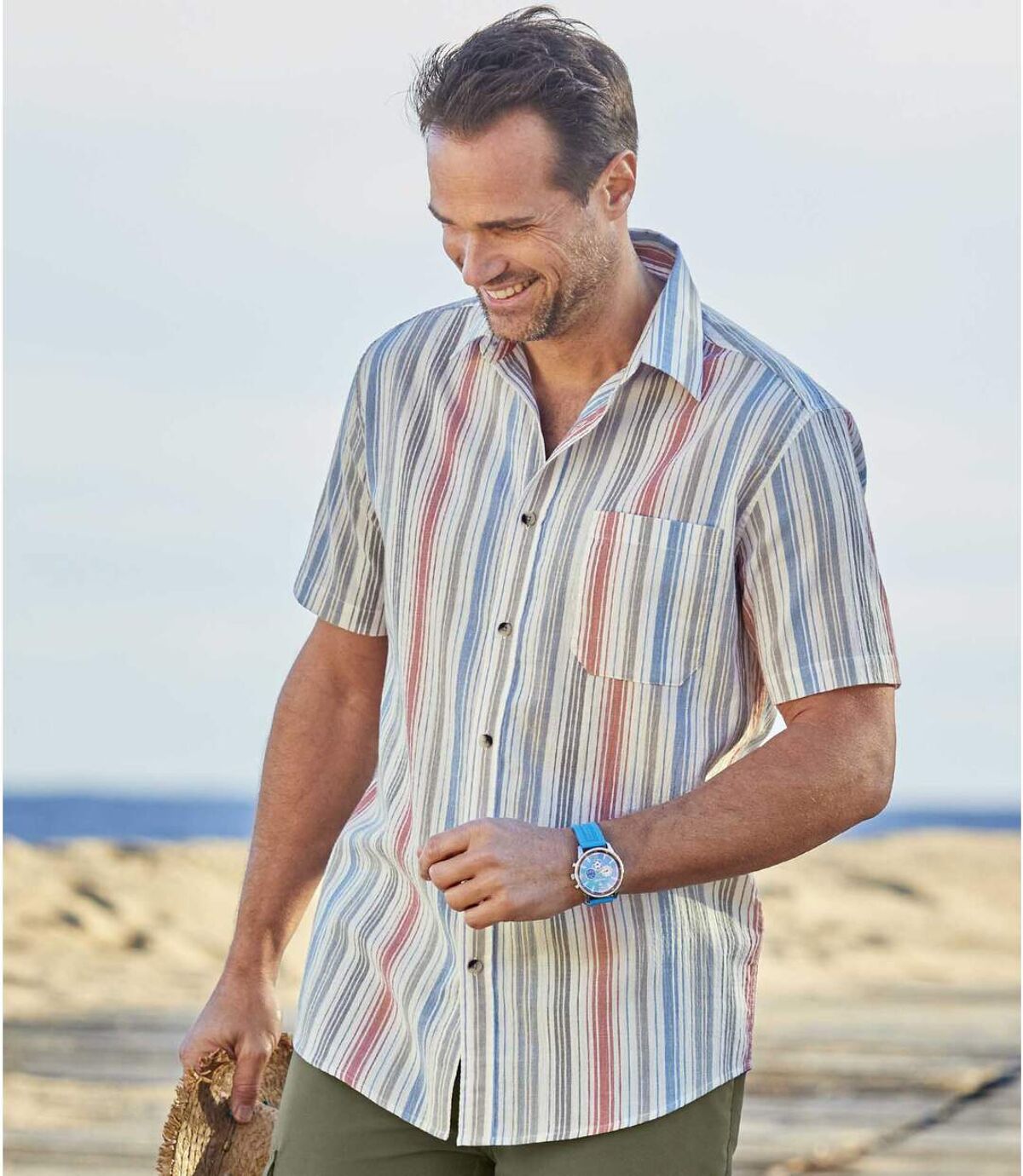 Gestreiftes Sommerhemd aus Kreppstoff Atlas For Men