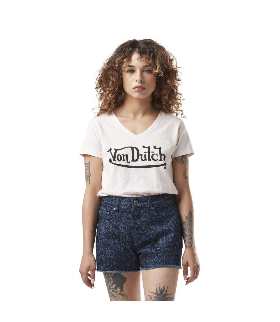 T-shirt femme col rond en slub coton avec print devant Slub Vondutch