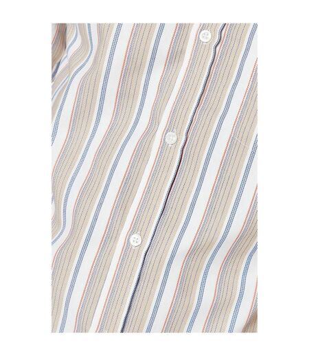 Mens stripe oxford short-sleeved shirt tan Maine