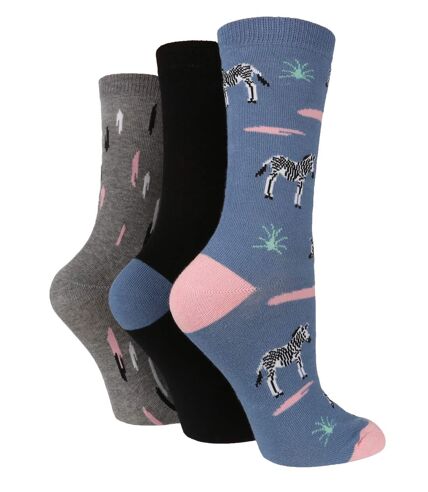 Wild Feet - 3 Pk Ladies Animal Themed Novelty Socks