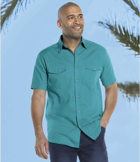Men's Linen and Cotton Summer Shirt - Mallard Blue