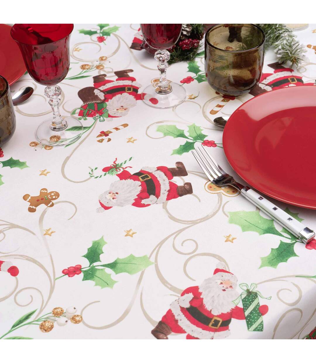 Nappe Antitache Imprimé Père-Noël 150x300cm Blanc-2