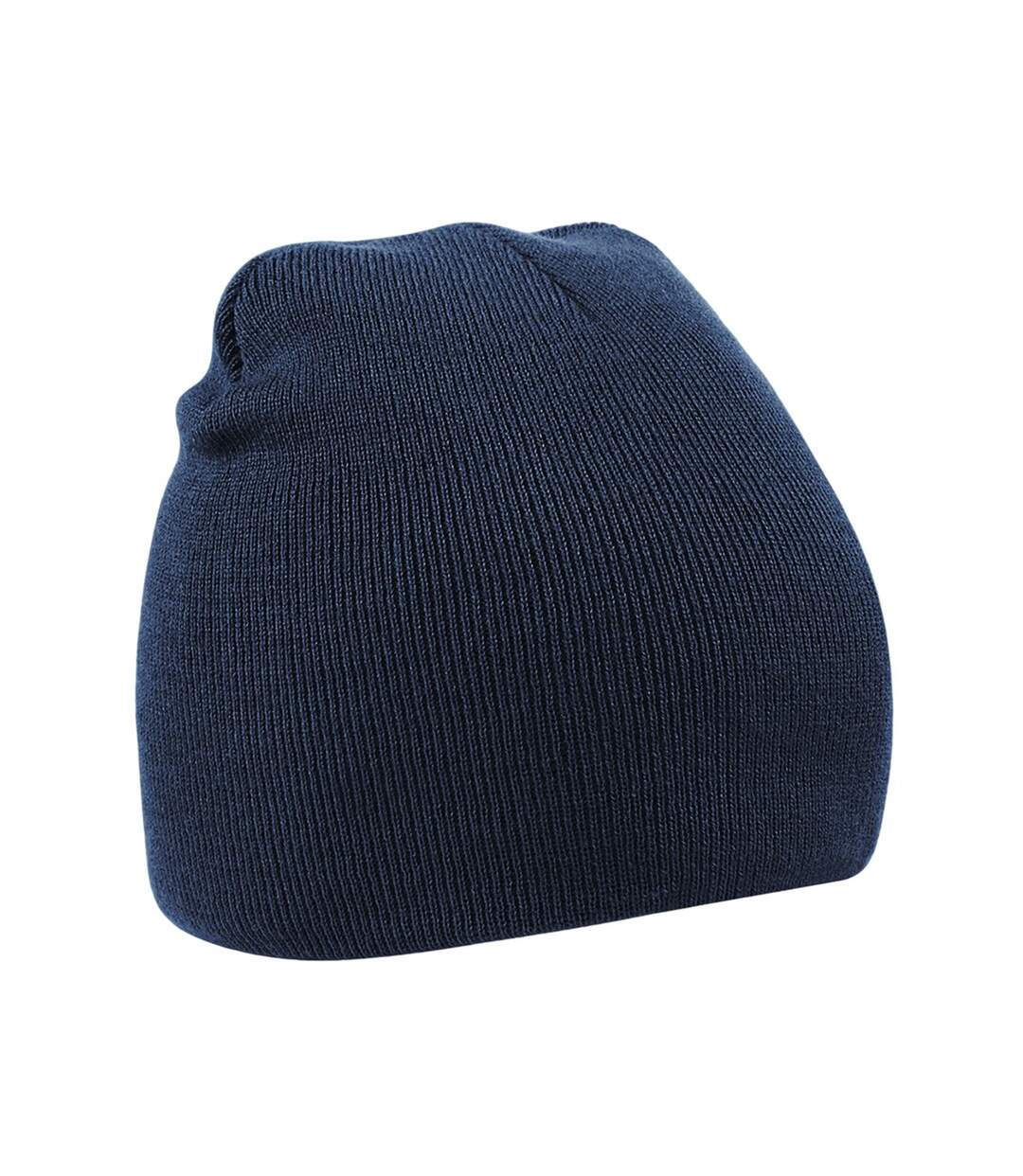 Plain basic knitted winter beanie hat french navy Beechfield-1