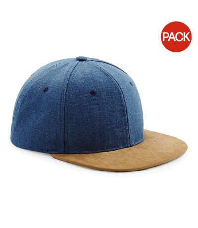 Lot de 2  casquettes en imitation cuir suédé adulte bleu denim Beechfield