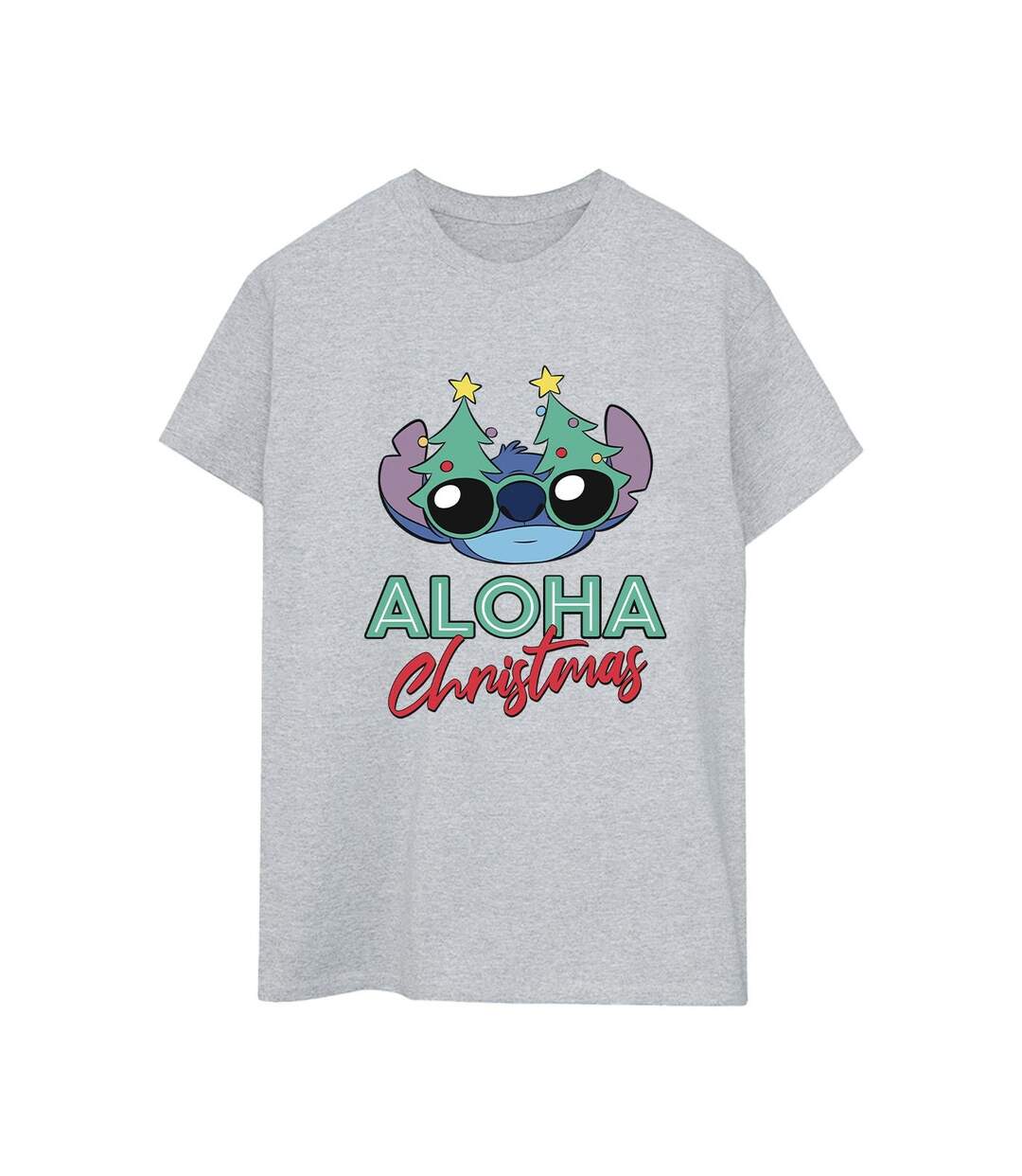 Disney Womens/Ladies Lilo And Stitch Christmas Tree Shades Coton Boyfriend T-Shirt (Gris sportif) - UTBI29989-1