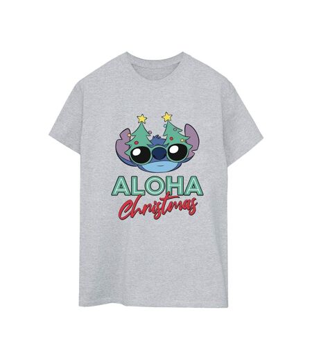 Disney Womens/Ladies Lilo And Stitch Christmas Tree Shades Coton Boyfriend T-Shirt (Gris sportif) - UTBI29989
