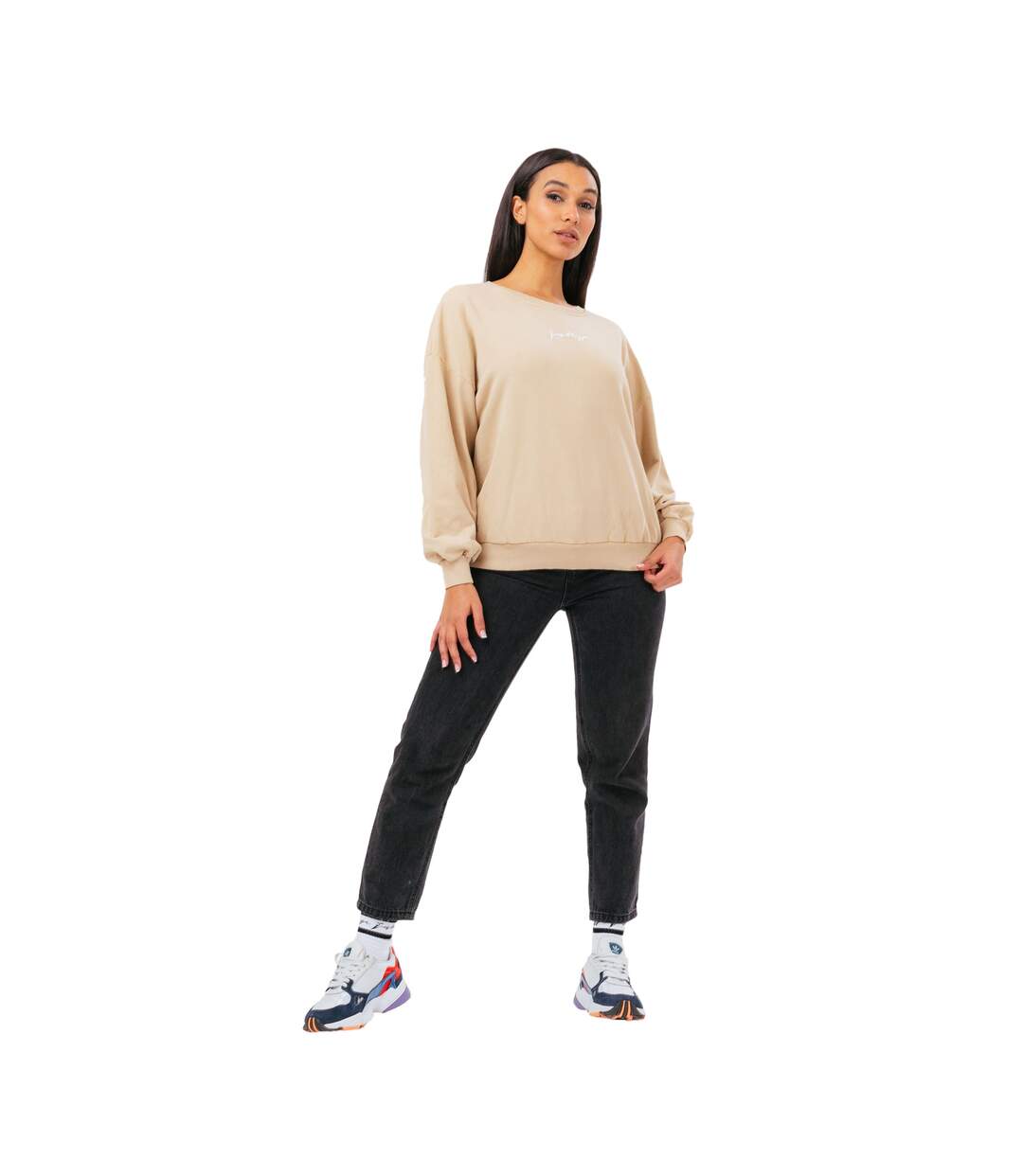 Womens/ladies drop shoulder oversized sweatshirt beige Hype