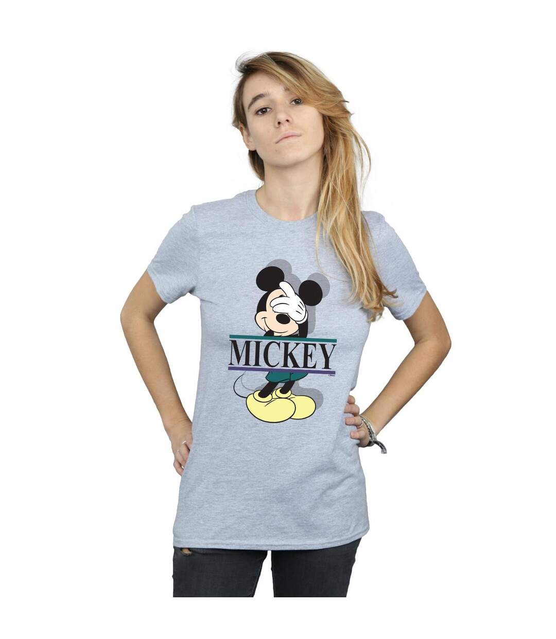 Disney Femme/Les femmes Mickey Mouse Letters Cotton Boyfriend T-Shirt (Gris sportif) - UTBI36643-2
