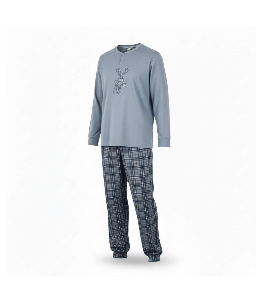 OZABI Ensemble Pyjama Homme Coton Majoritaire Broderie Cerf Écossais-1