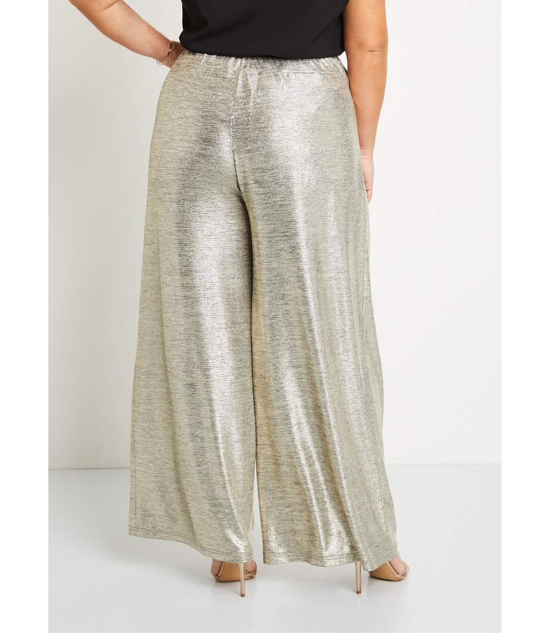 Pantalon large maille brillante taille élastiquée-2