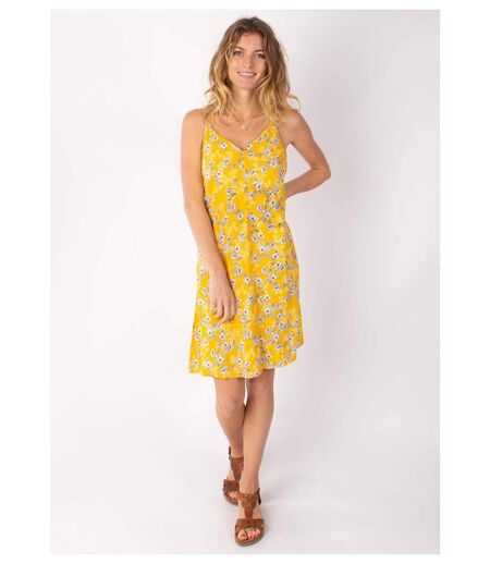 Robe courte fines bretelles BEA fleurie jaune Coton Du Monde