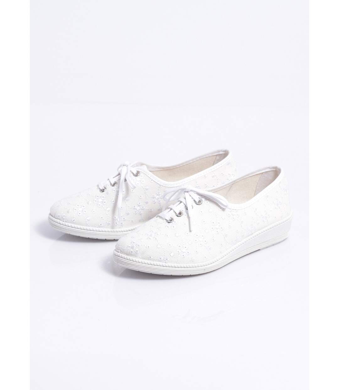 Derbies lacées compensées textile brodé-4
