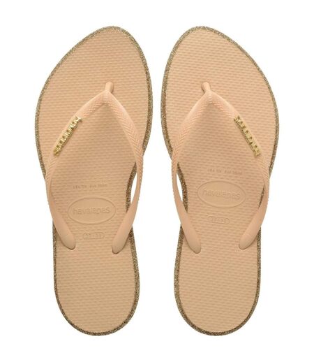 Womens/ladies Glitter Pointed Flip Flops Golden Brown Havaianas