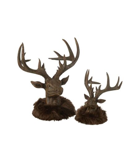 Tête de Renne en Résine Fausse Fourrure 25cm Marron