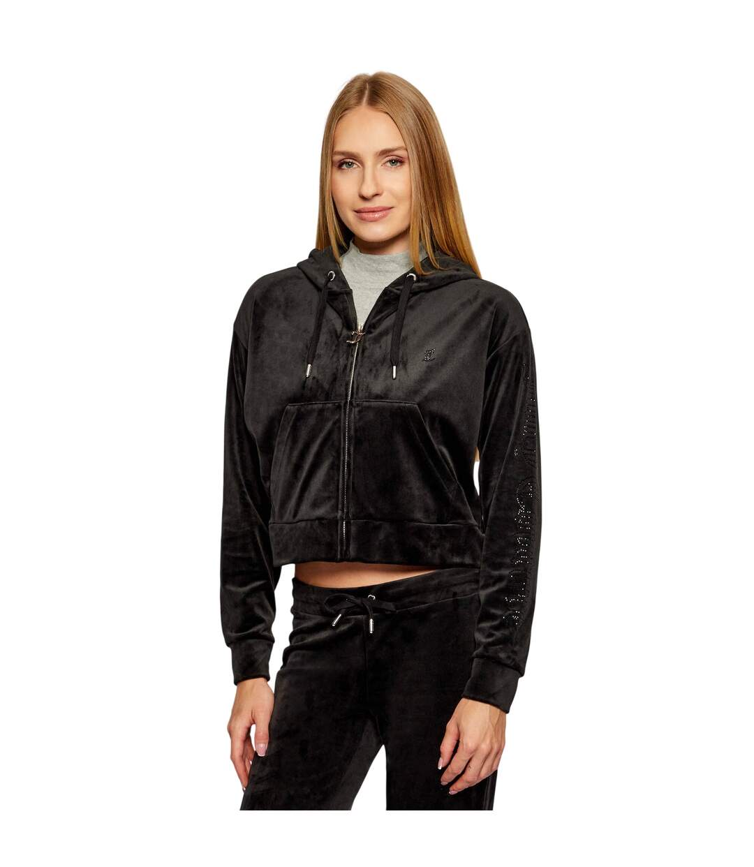 Sweat Court À Capuche Motif/style Strass Iccle Femme Noir Juicy Couture-2
