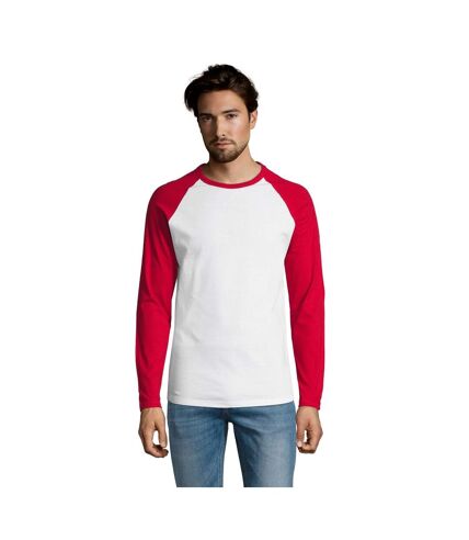 SOLS Mens Funky Contrast Long Sleeve T-Shirt (White/Red)
