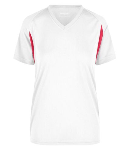 t-shirt running respirant JN316 - blanc et rouge - FEMME