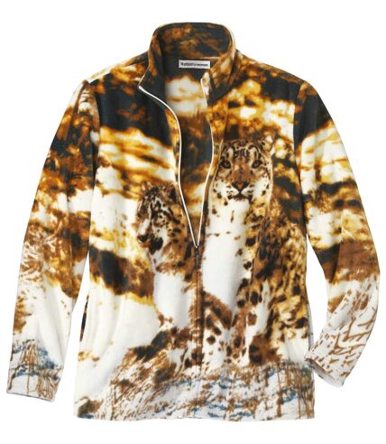 Women's Brown Panther Print Fleece Jacket