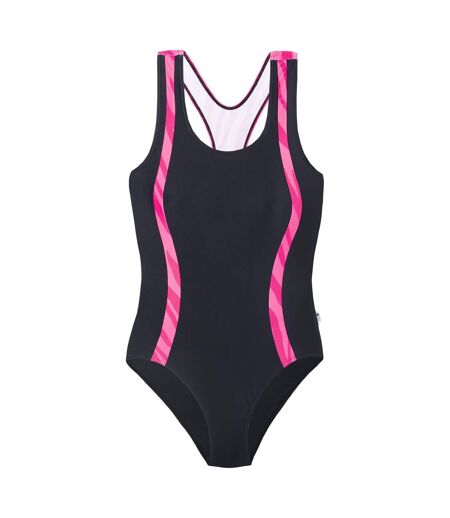 Maillot De Bain 1 Pièce Asma Femme Noir Framboise Vif Aquawave