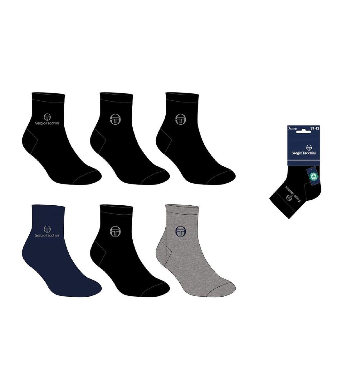 Chaussettes Homme VILLE SERGIO TACCHINI Lot de 6 QUARTER Pack de 6 Paires 0387 NOIR-5