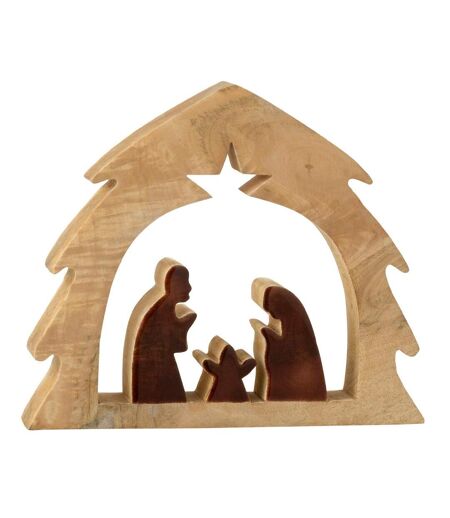 Crèche Sapin en Bois Ajourée 27cm Marron & Naturel
