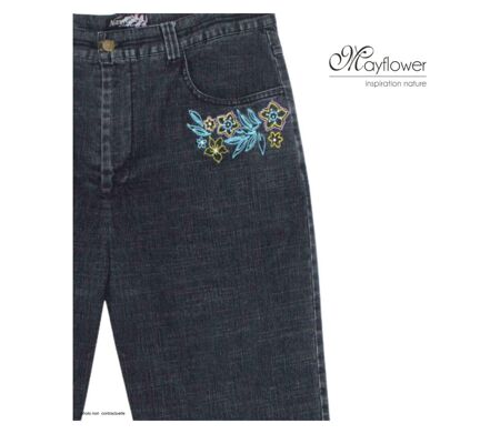 MAYFLOWER SE1103 : Pantacourt fantaisie stone washed stretch pour un confort estival absolu