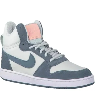 Womens/ladies Court Borough Premium Leather Mid Cut Trainers White Blue Nike
