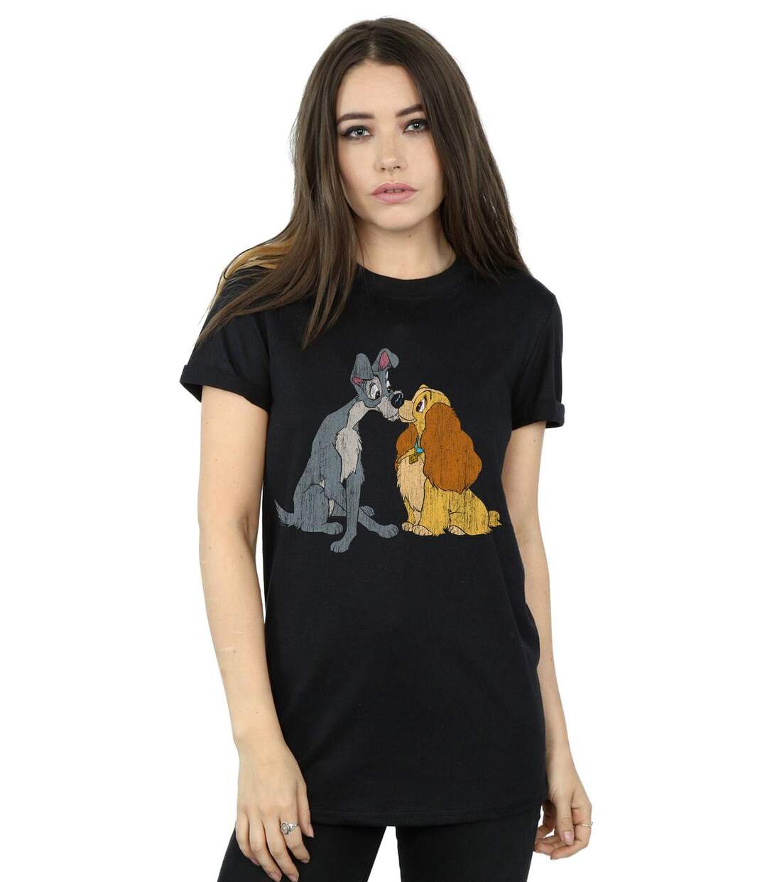 Disney - T-shirt LADY AND THE TRAMP DISTRESSED KISS - Femme (Noir) - UTBI17959-2