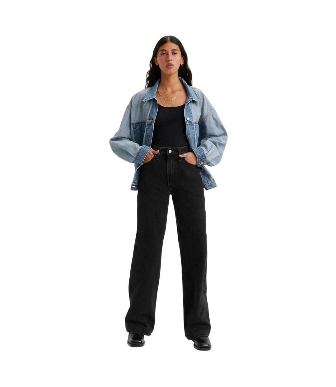Womens/ladies Cotton Blend Wide Leg Jeans Rosie Levis-4