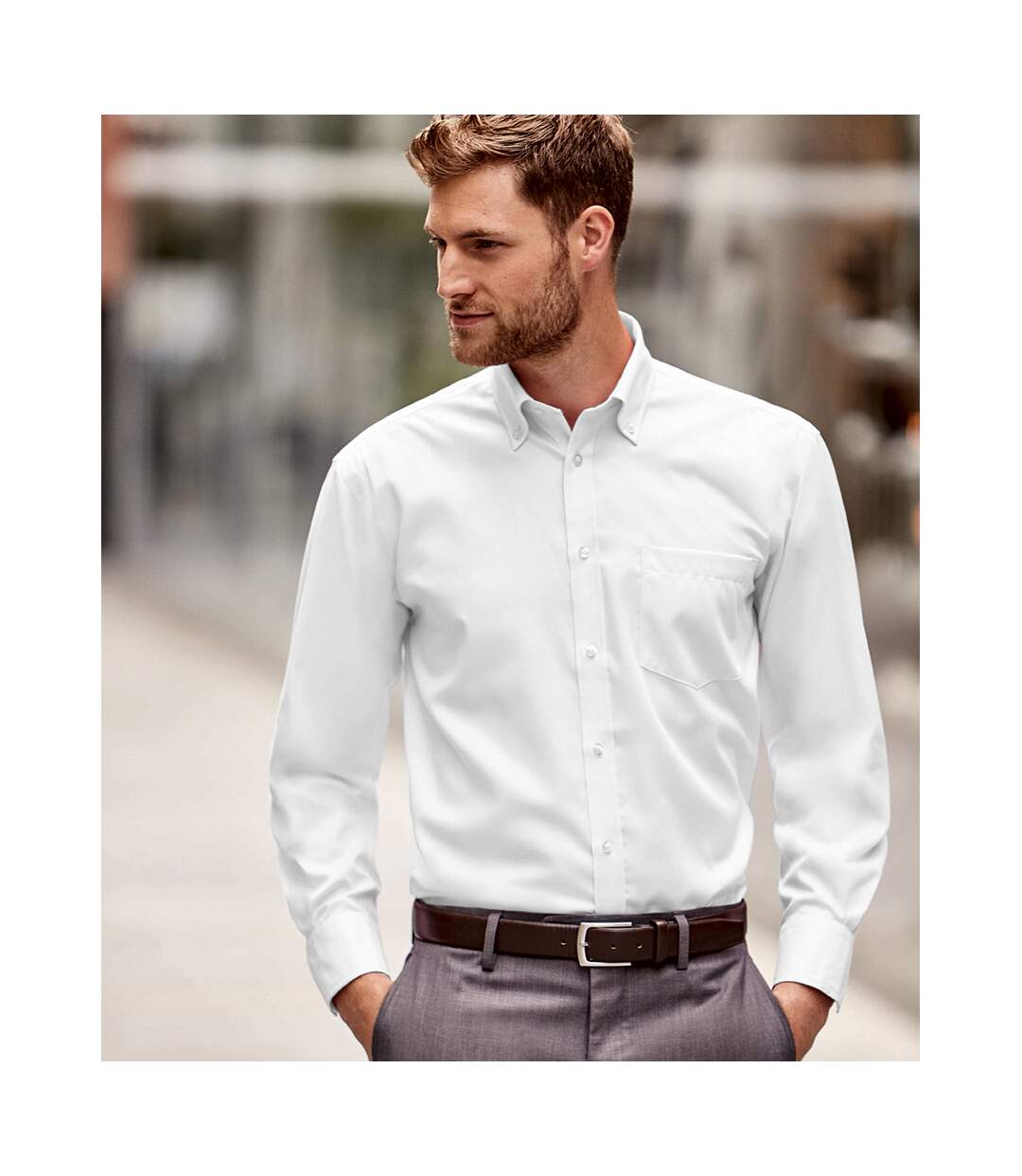 Chemise à manches longues sans repassage homme blanc Russell Russell