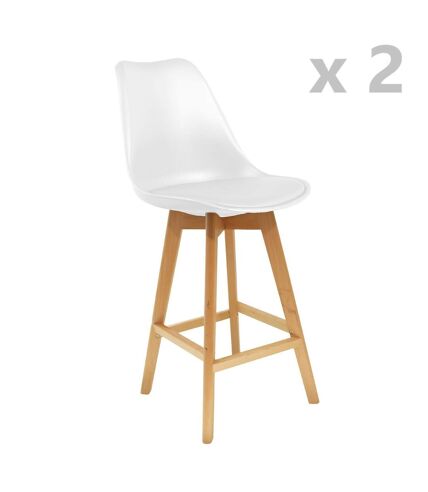 Lot de 2 Tabourets de bar en bois scandinave Home Factory - H. 105 cm - Blanc