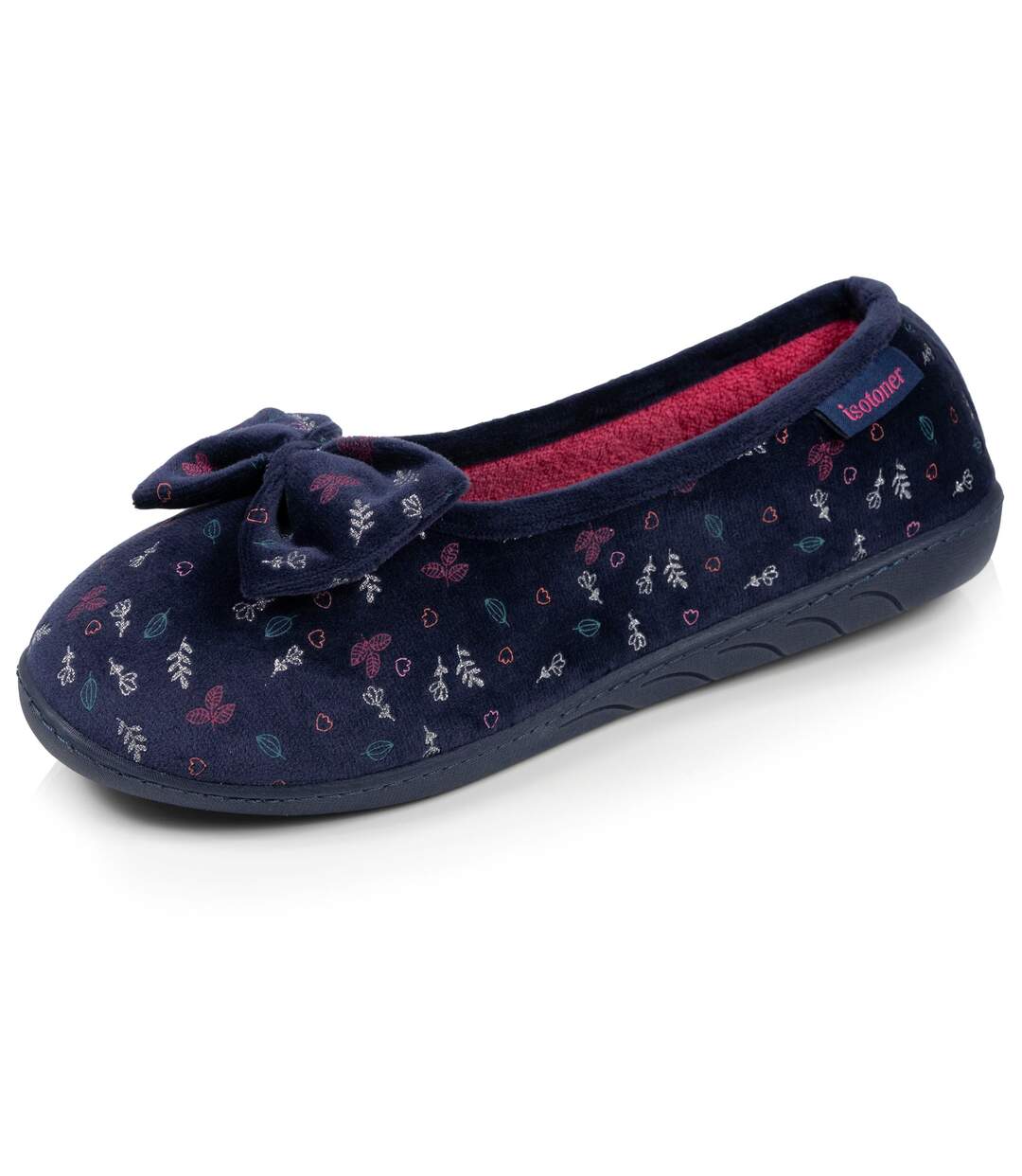 Isotoner Chaussons Ballerines femme microvelours semelle ergonomique mousse à mémoire forme-1