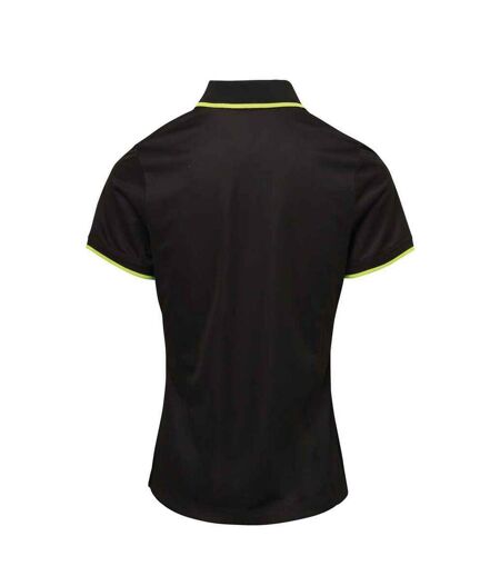 Womens/ladies coolchecker contrast pique polo shirt black/lime Premier