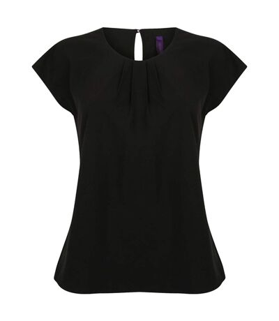 Henbury Womens/Ladies Pleat Front Short Sleeve Top (Black)
