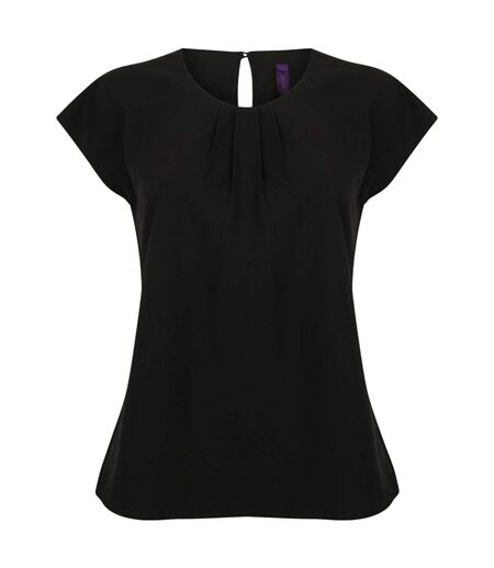 Henbury Womens/Ladies Pleat Front Short Sleeve Top (Black) - UTPC2957