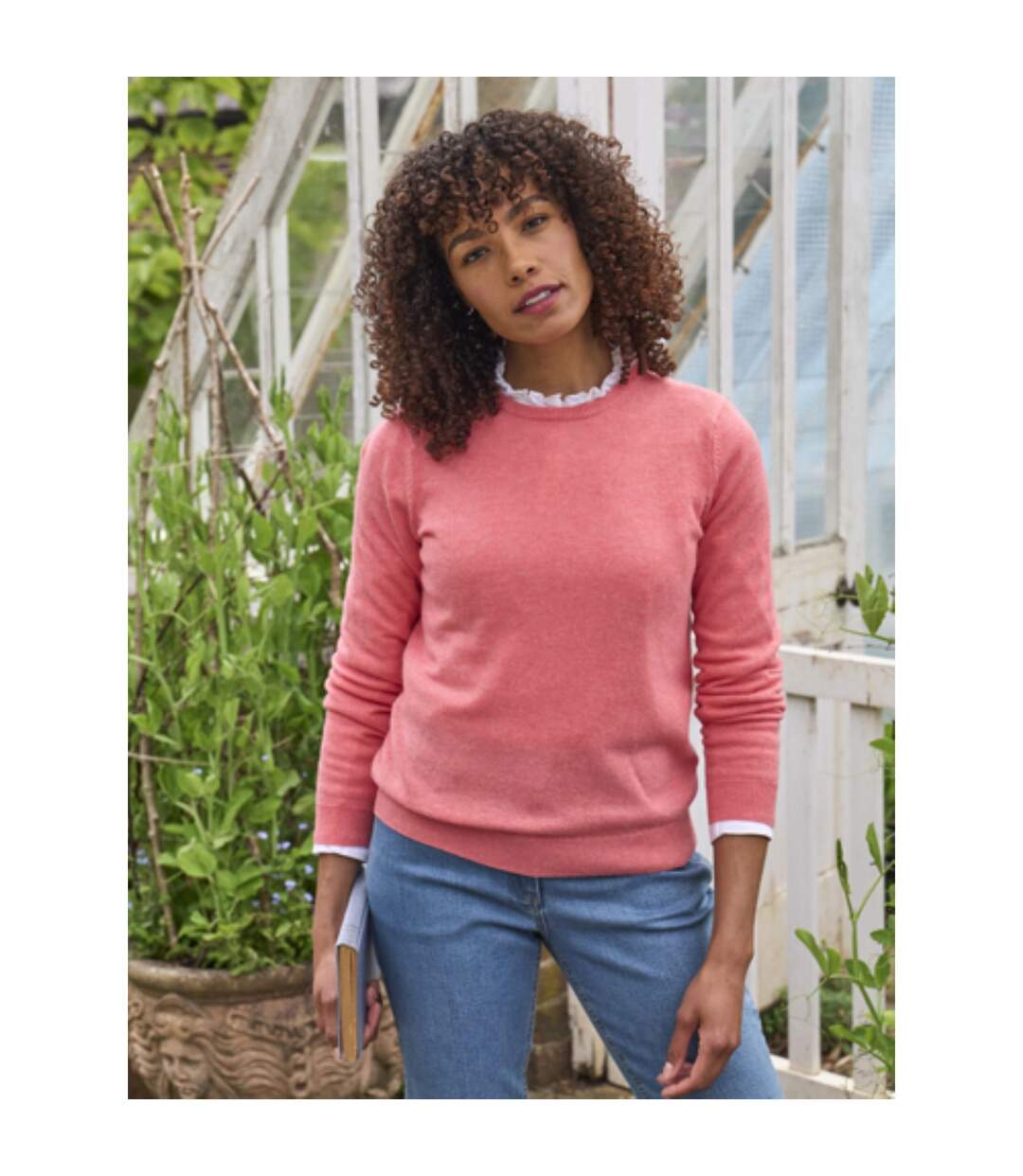 Womens/ladies Cashmere Crew Neck Jumper Coral Pink WoolOvers-1