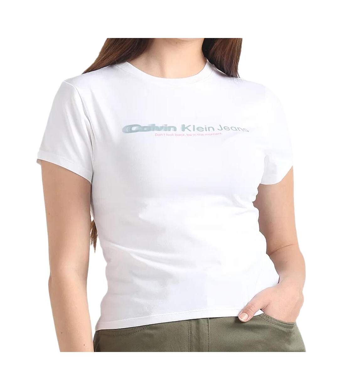 T-shirt Blanc Femme Calvin Klein Jeans Slogan Fitted - XL-1