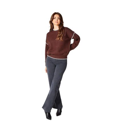 Womens/ladies Whip Stitch Jumper Chocolate Principles