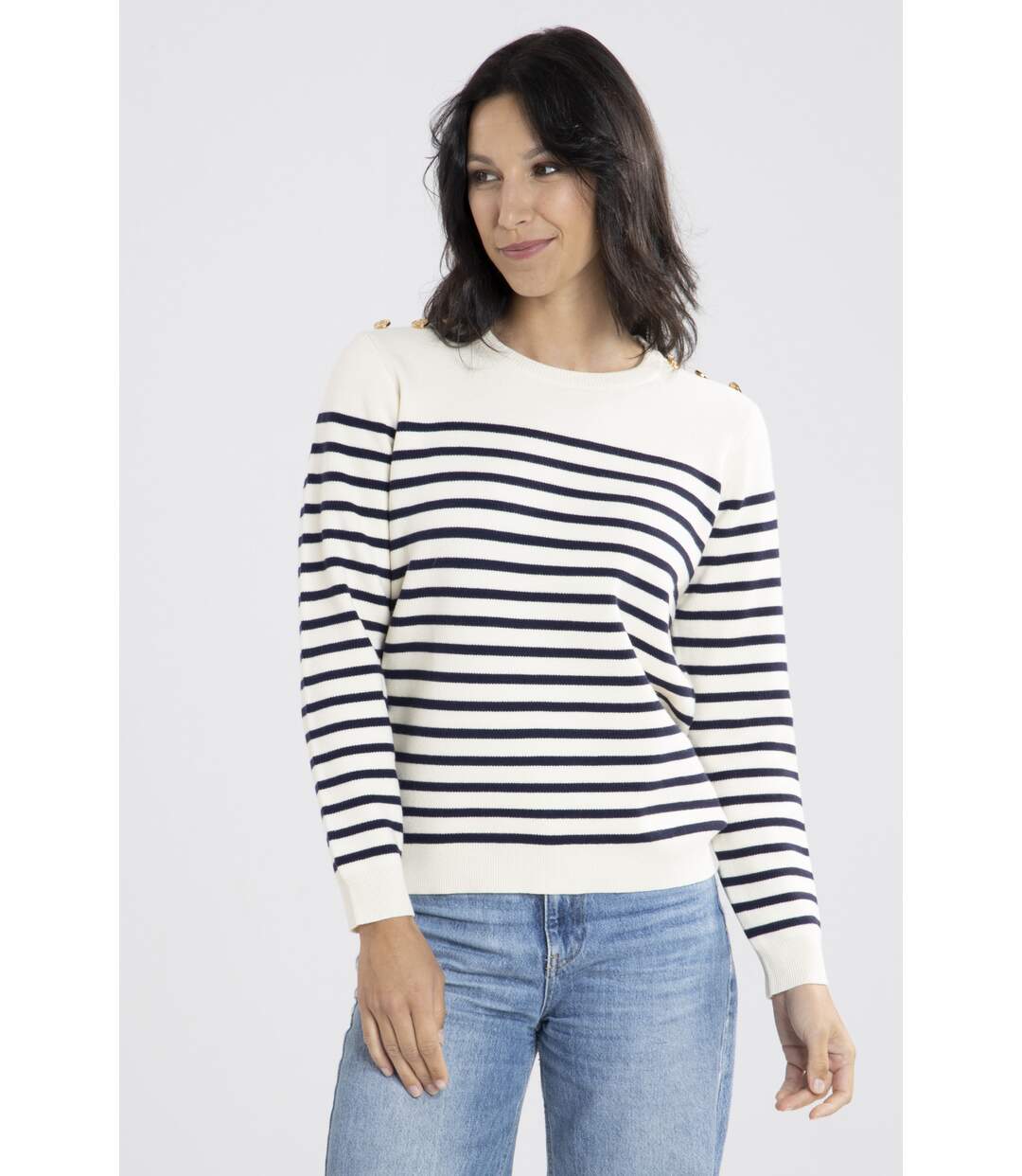 Pull Voile Ecru/Marine