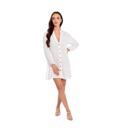 Womens/ladies V Neck Long-sleeved Mini Dress White Influence