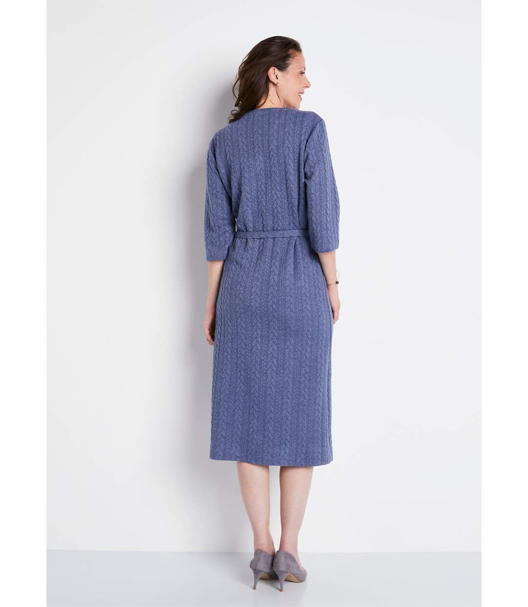 Robe boutonnée mi-longue maille reliefée-2