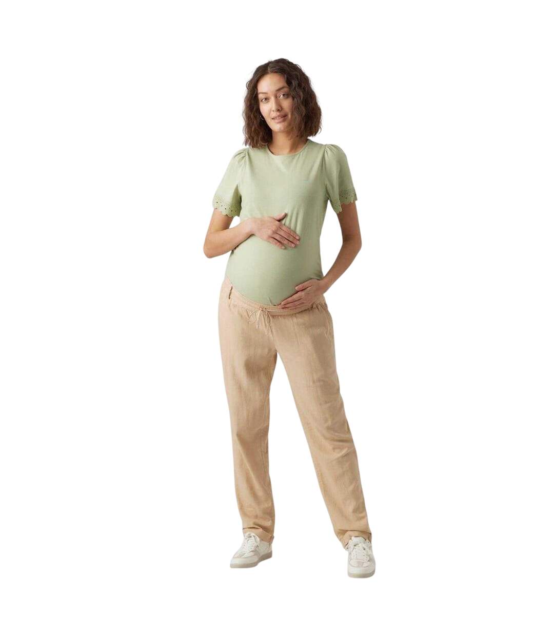 Womens/ladies Straight Maternity Trousers Irish Cream Mamalicious-1