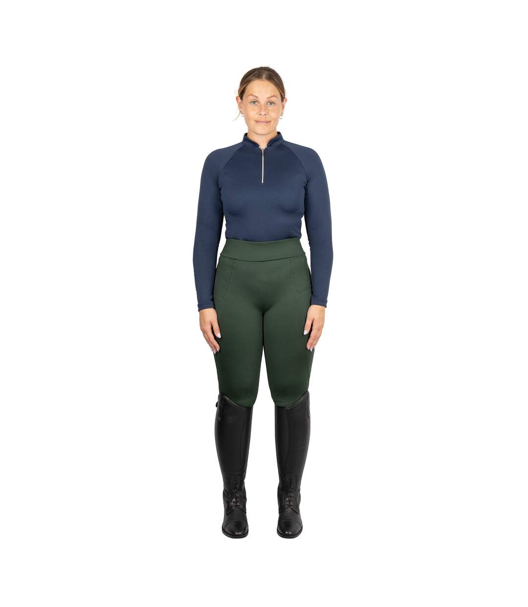 Womens/ladies Melton Horse Riding Tights Forest Green Hy-2
