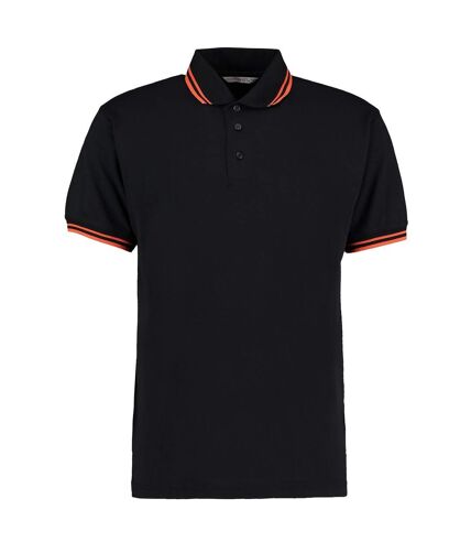 Mens tipped cotton pique polo shirt black/orange Kustom Kit